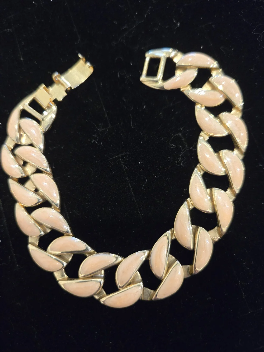 Vintage Unsigned Gold-Tone Pink Enamel Link Bracelet